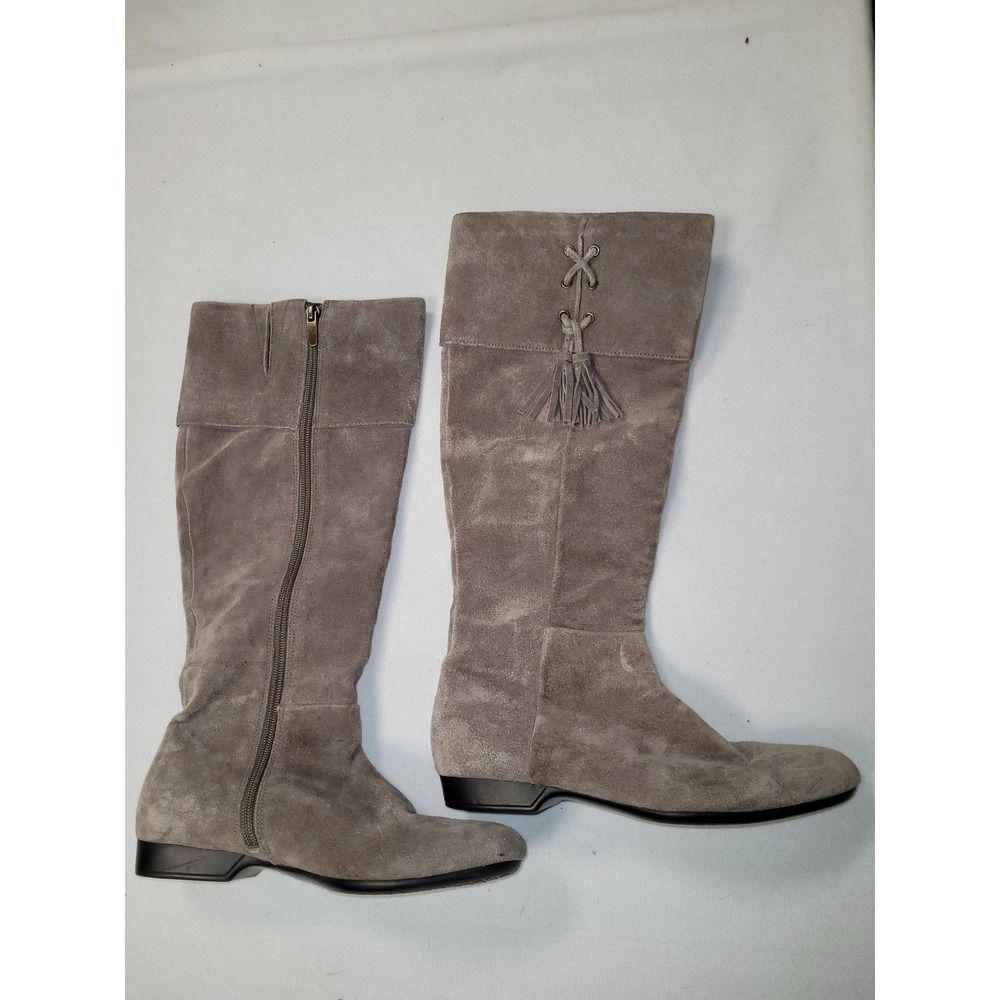Enzo Angiolini Boho Boots Gray/Taupe Suede Leather Knee High Boho Tassel Size 5M